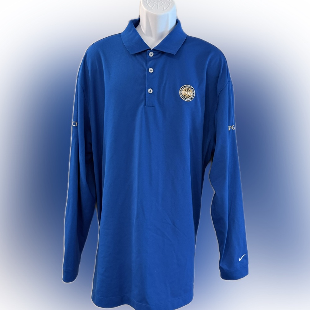 Nike Men's Royal Blue Long Sleeve Polo PGA Logo XXL